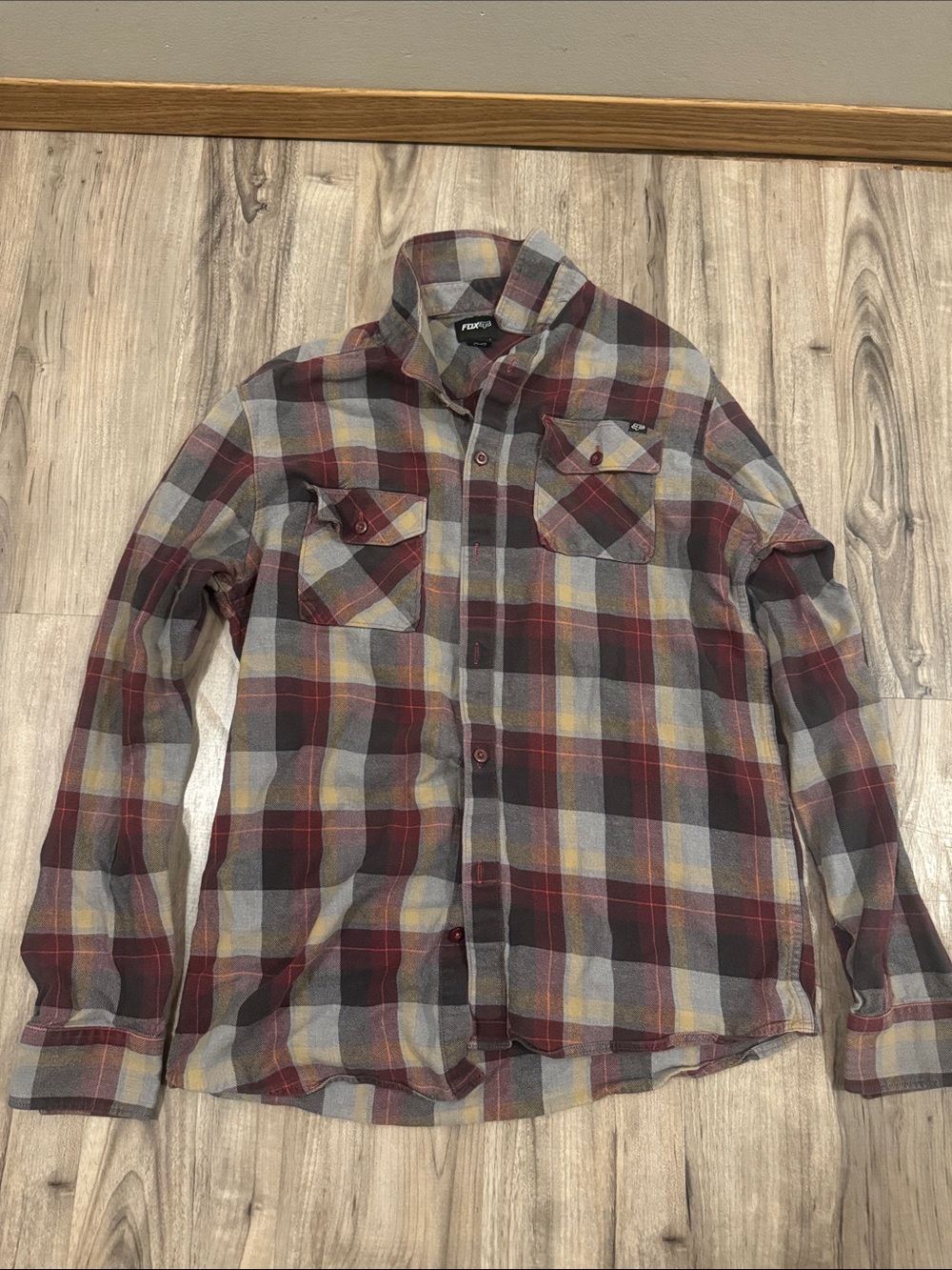 Fox Men's Plaid Button-Down Shirt in Red, Gray & Yellow